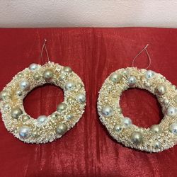 2 Small Silver & Gold Wreaths - Christmas Decorations Holiday Home Decor - Simi Valley 