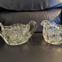 Vintage Cut Glass Creamer and Sugar