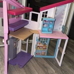 Barbie Malibu House Two-Story Foldable Playset, Pink and Purple.