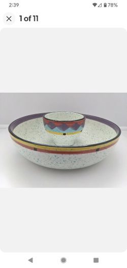 Treasure Craft Paradise Southwestern Motif Chip & Dip Salad Serving Bowl Set EUC