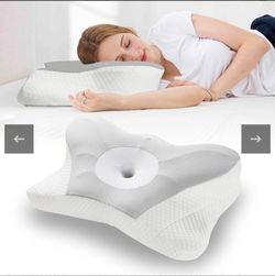 Cervical Pillow with Contoured Memory Foam Cover for Side and Stomach Sleepers