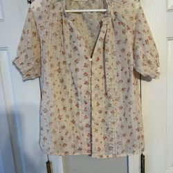 Cream And Pink Button Blouse 