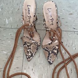 🐍 Lemon Drop Snake Print Stiletto Heels – Size 7, Worn 3 Times ! 