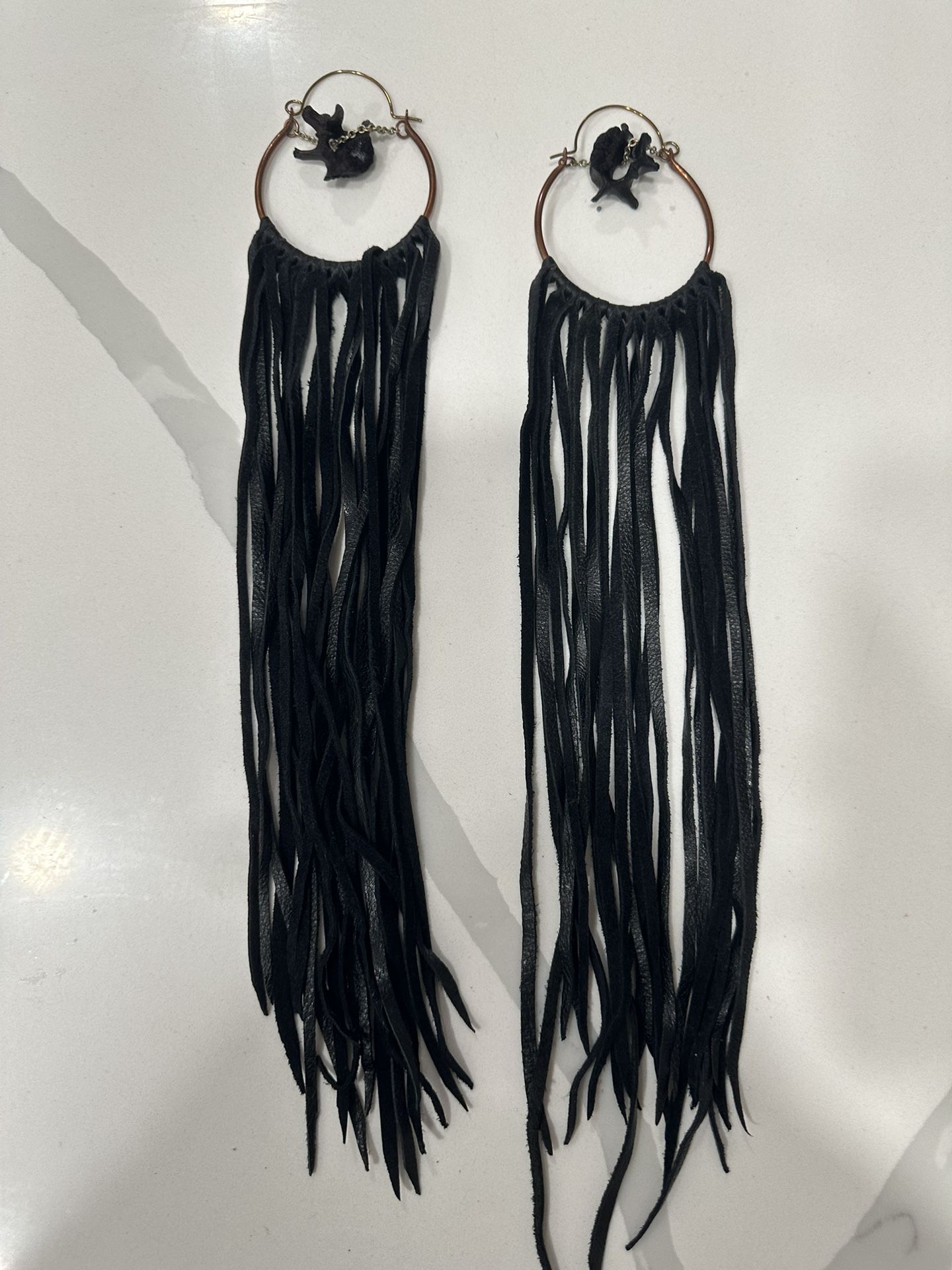 Leather Fringe And Vertabrae Hoop Earrings