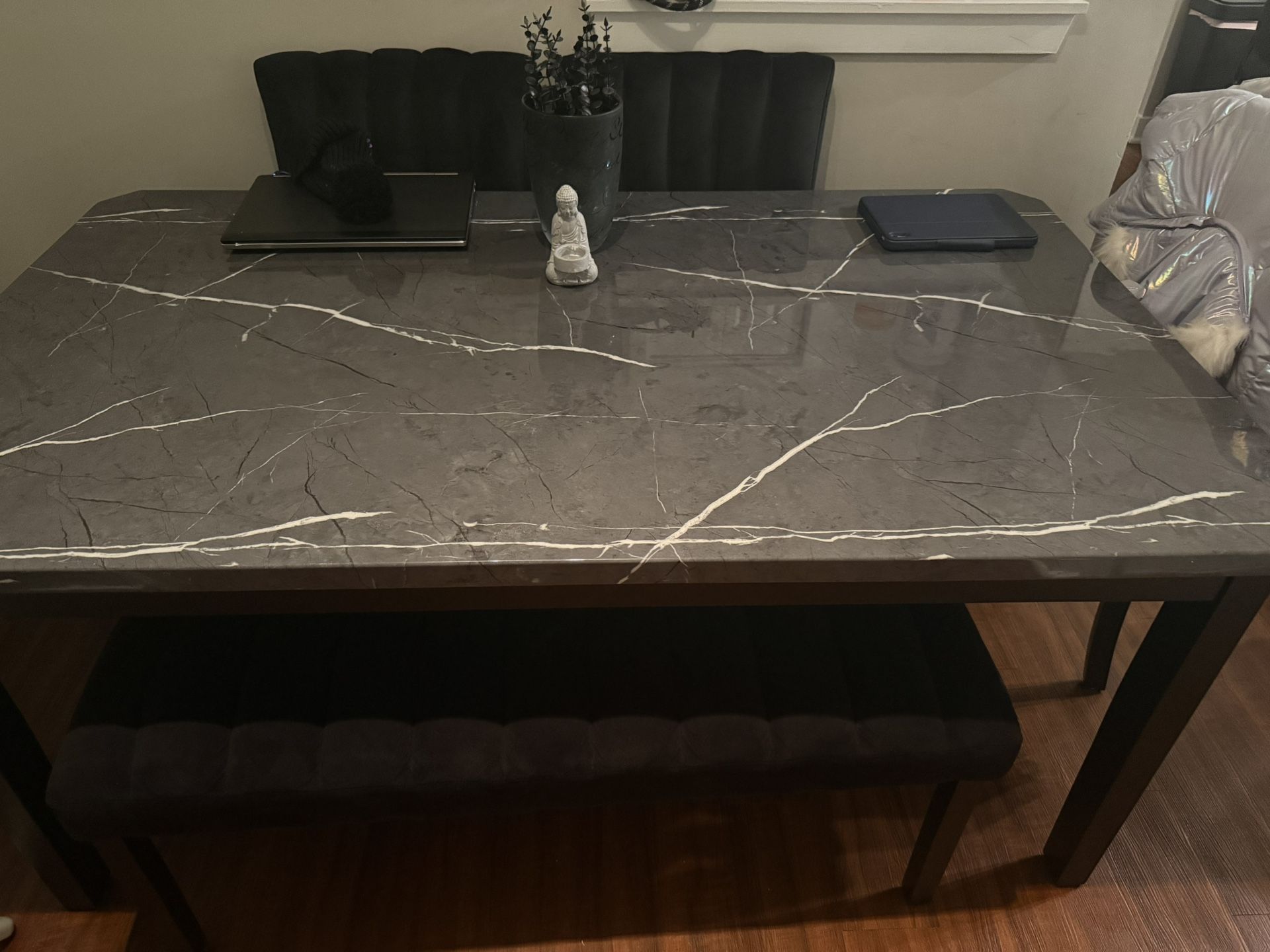 Dining Room Table Black/Grey Marble Velvet Set