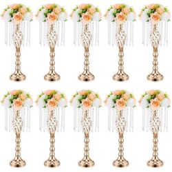 Amylove 10 Pcs Wedding Centerpiece Table Decorations Gold Vases 21.7" Tall Crystal Flower Stand Decorations Stand for Wedding Party Dinner Event Hotel