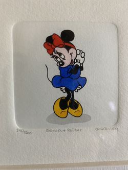 Minnie Mouse etching, signed and numbered, hand painted.