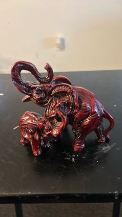 Mother & Baby Elephants Vintage Red Resin