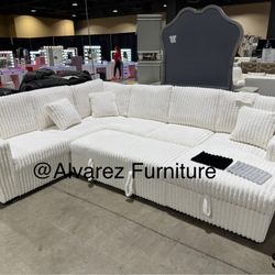Corduroy Sectional Sleeper Pullout Bed With Stroage 
