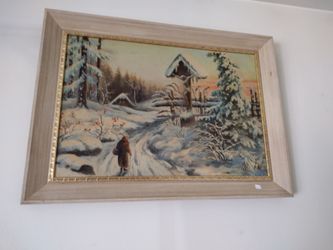Framed Winter Landscape Oil Painting