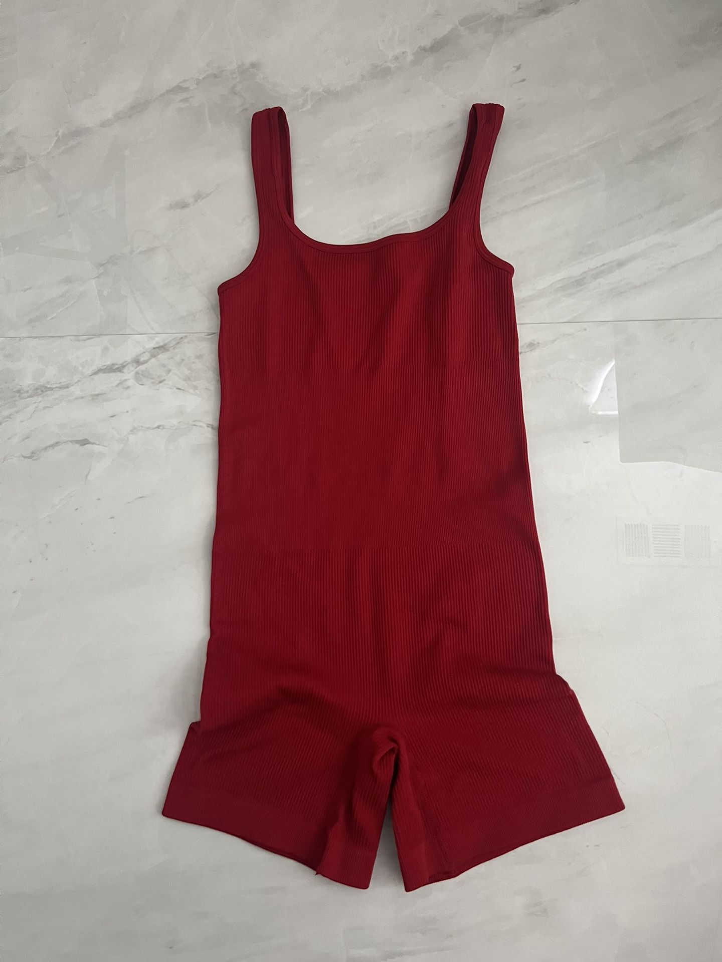 Red ribbed romper