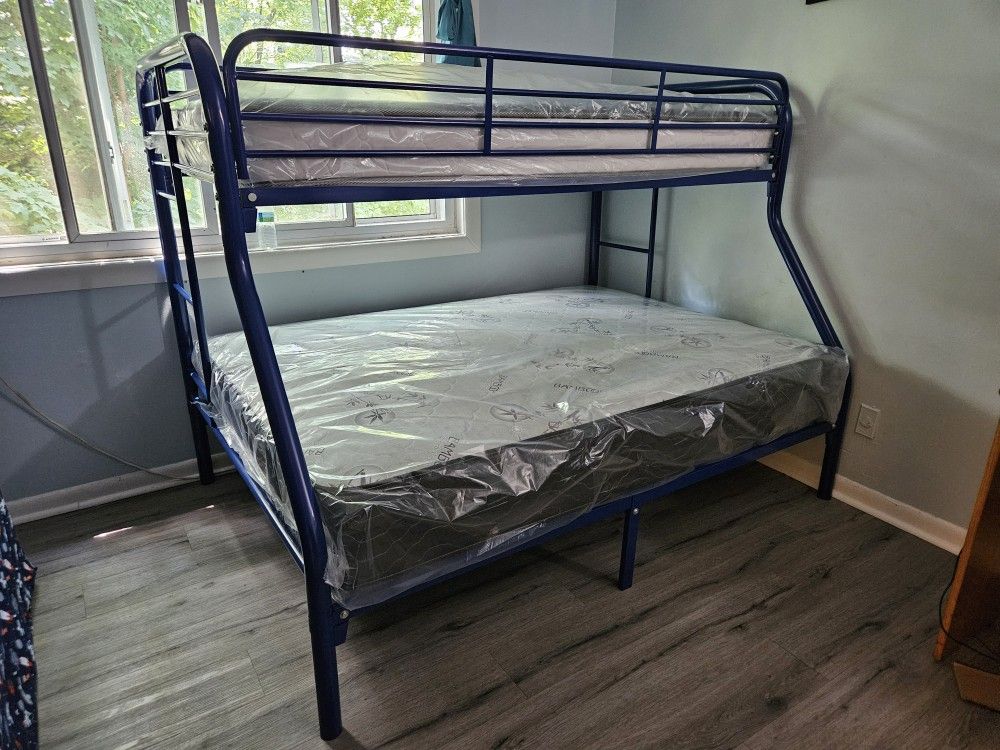 Brand New In box Twin Full Blue Color Metal Bunk Bed Frame Only