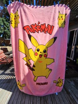 Vintage 90s Pokemon Pikachu Fleece Throw Blanket 86 x 58