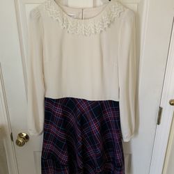 Kinloch anderson dress Ivory Top Purple Plaid With Collar Lace Size F/ 4Women