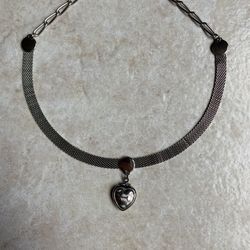 Silver Toned Metal Heart Locket Choker