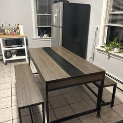 Dining Table with Benches & Drawer