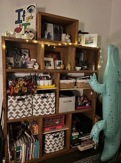 Empty solid wooden oak bookshelf