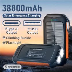 38800mAh Solar Power Bank with Flashlight & Carabiner