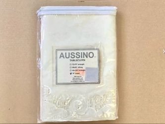 NEW 70” Round White Fabric Tablecloth Aussino Brand Sealed Packaging