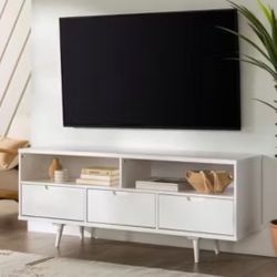 Solid Wood White Modern TV Stand Entertainment Center with Storage Drawers 