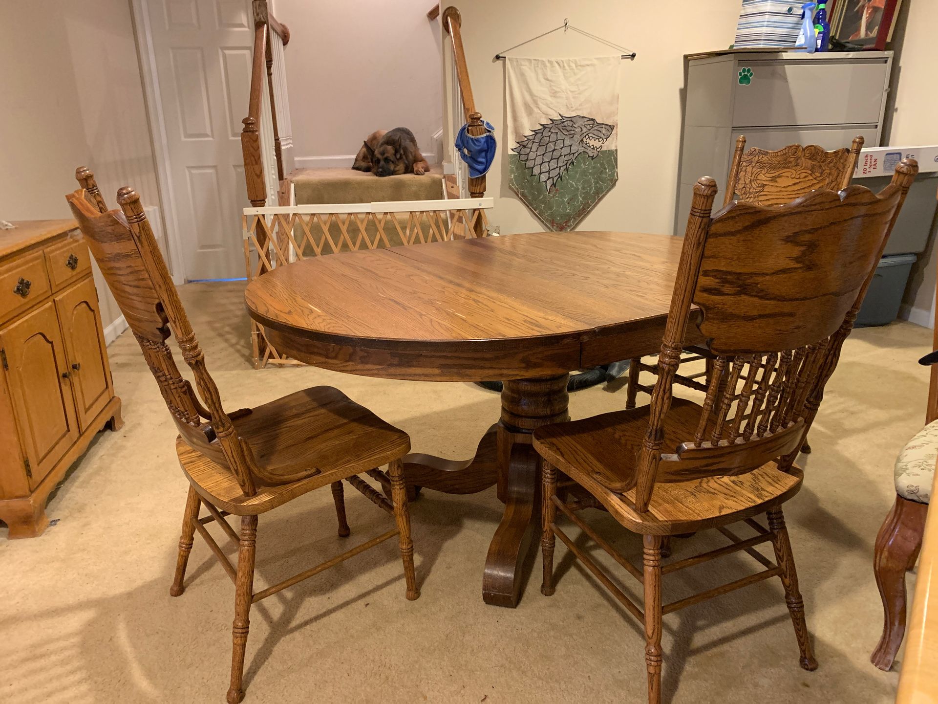 Antique Amish solid oak table with 3 chairs. 850. for all. Normally sold for 1480.00.