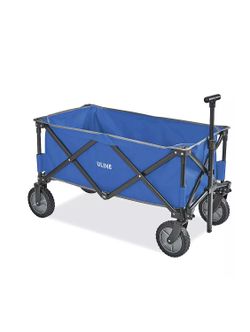 Uline Foldable Utility Wagon Garden Cart, Blue/Black Fabric Metal, 4 Wheels