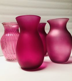 Special occasion 8 inch tall,  pink, glass sweetheart vases