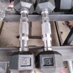 Pair Of 3 Lb Rubber Hex Dumbbells 6 Lb Total Weight Brand New