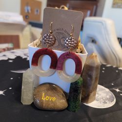 🔥HUGE jewelry SALE Handmade Two-Tone Burgundy and Cream Resin Earrings