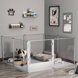 BingoPaw Clear Dog Whelping Box Fence Pet Breed Pen Playpen with Waterproof Pad, 24" H