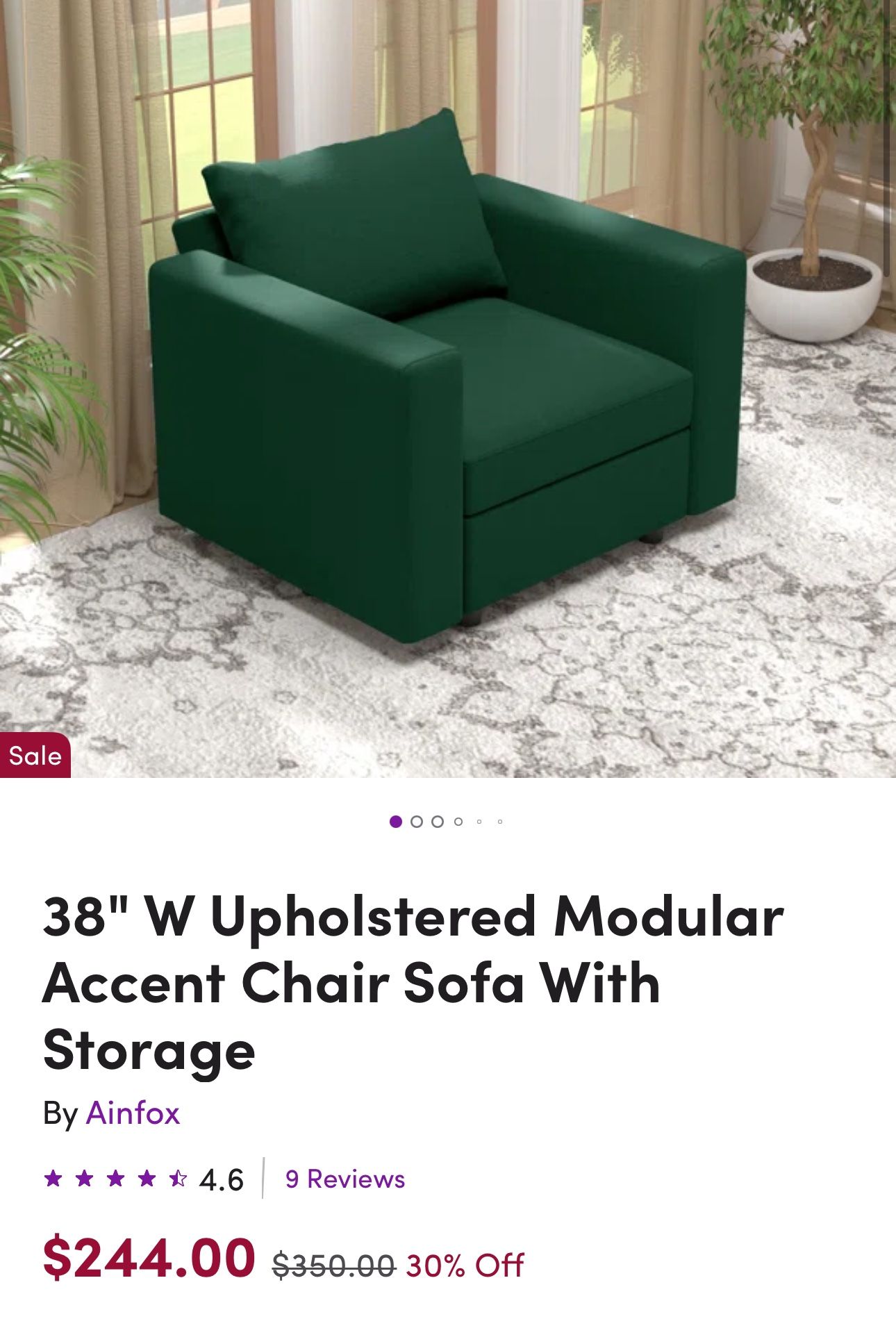 2 Sofa Set 38" W Upholstered Modular Accent Chair Sofa With Storage
