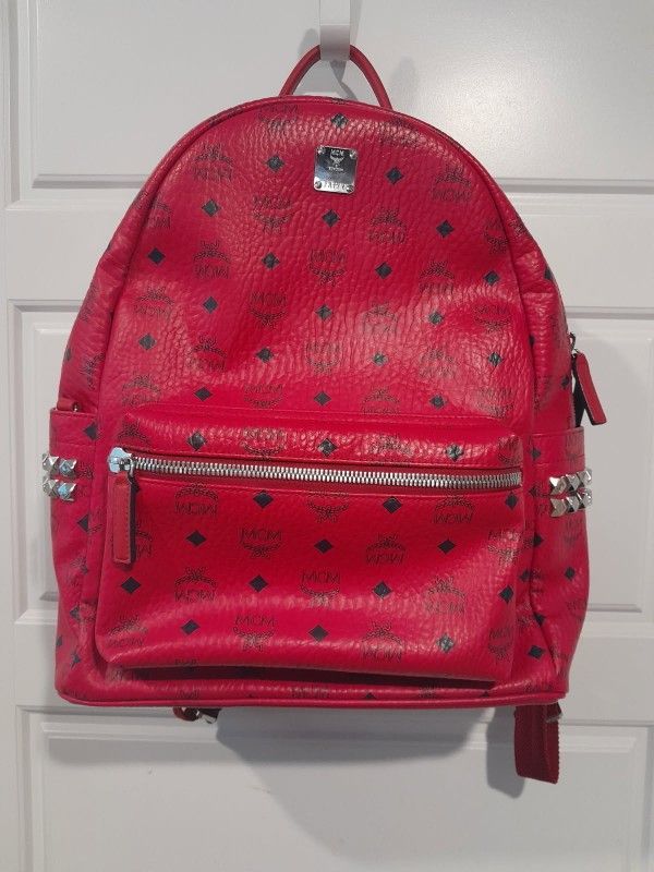 Red Stark Side Studs MCM Backpack
