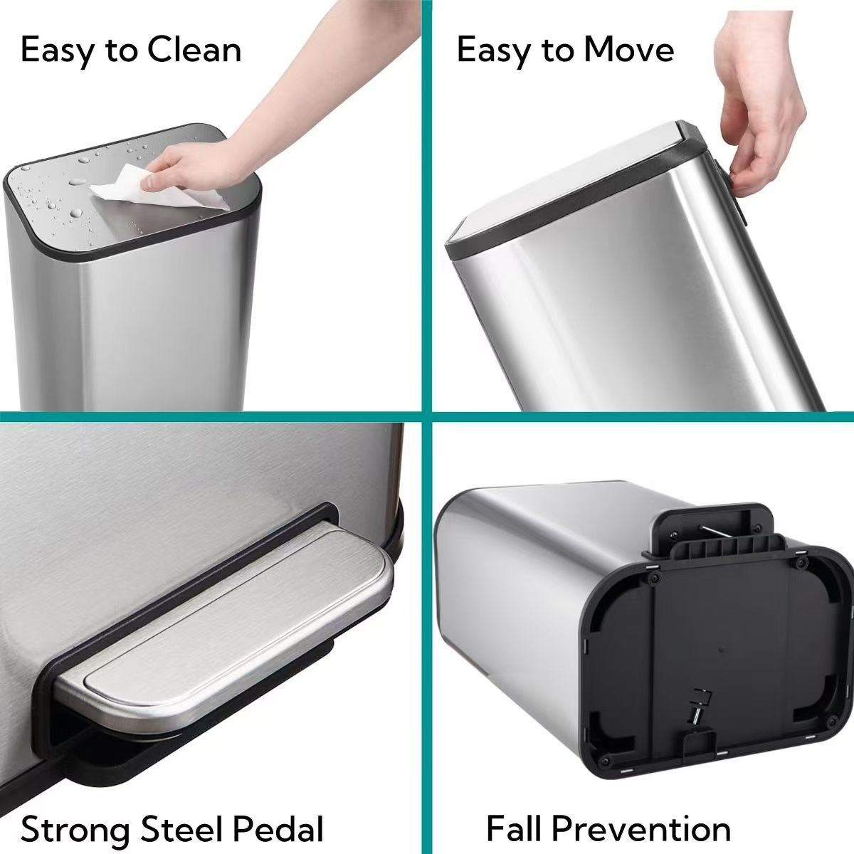 Bathroom Trash Can, Garbage Can, Small Step On Trash Can with Soft Close Lid Foot Pedal & Inner Bucket for Kitchen Home Office