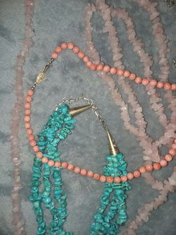 Real stones necklaces silver clasps and gold. Coral, turquoise