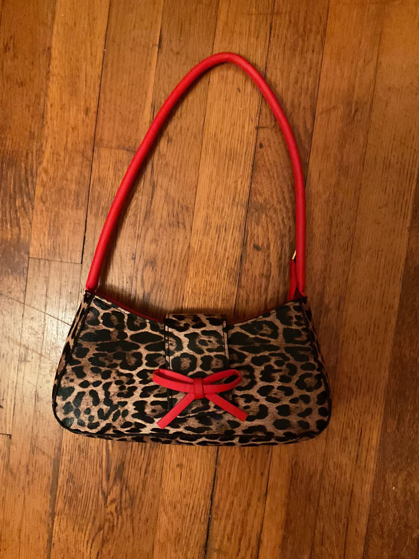 Leopard print bag with Red strap