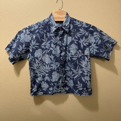 Men’s Medium Tori Richard Blue Floral Leaves Short Sleeve Hawaiian Shirt