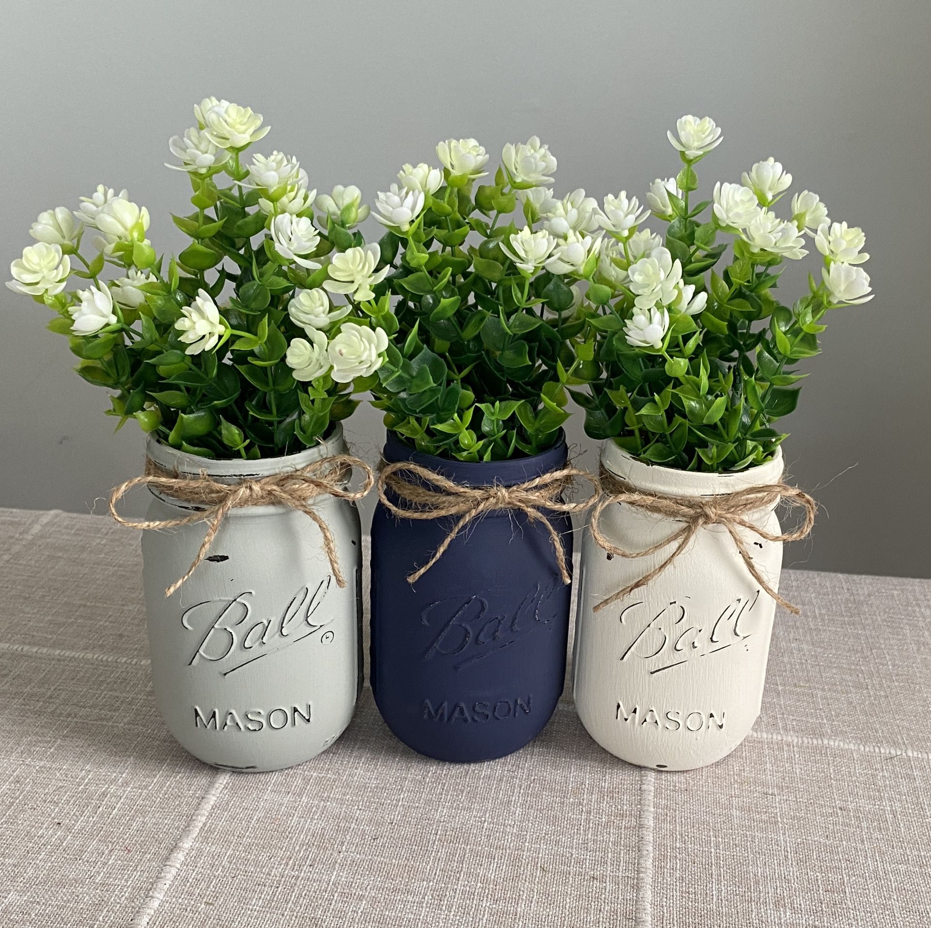 Chalk Painted & Distressed Mason Jar Vases 3 For $18