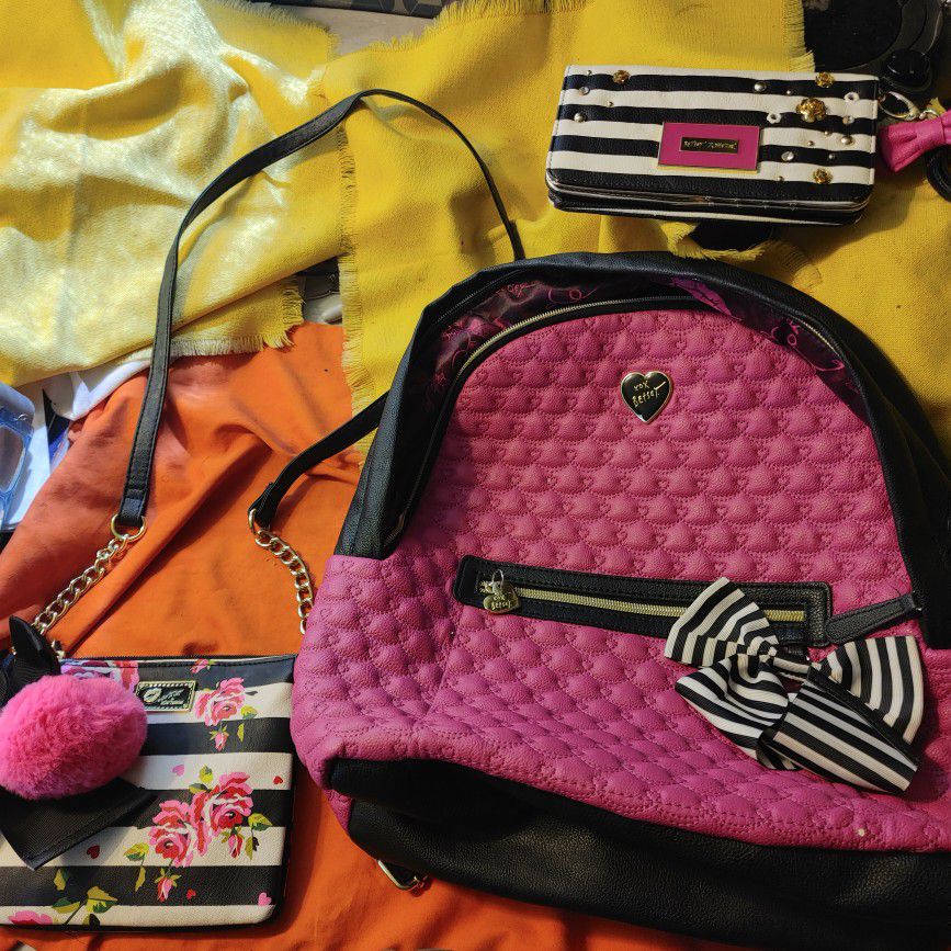 Betsey Johnson Three Piece Women's Wallet, Purse, And Backpack Bundle