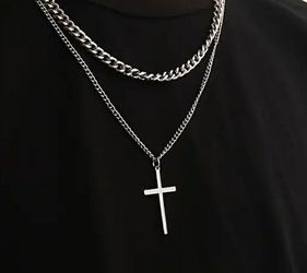Cross Pendant Double Layer Chain Necklace
