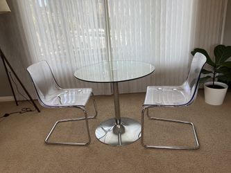 Modern Glass Dining Table + 2 Clear Acrylic Chairs — $175 OBO