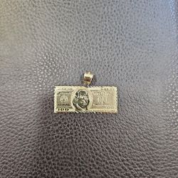 10 K Y Gold Solid $100 Bill Charm 
