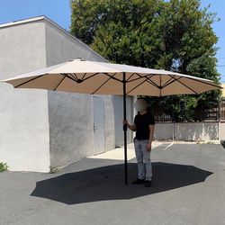 (NEW) $95 Beige Large 15 FT Double Sided Umbrella Outdoor Patio Garden Yard (Weight base not included)