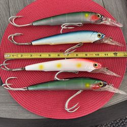 Lot Of 4 Very Large Rapala Style Trolling Fishing Lures44