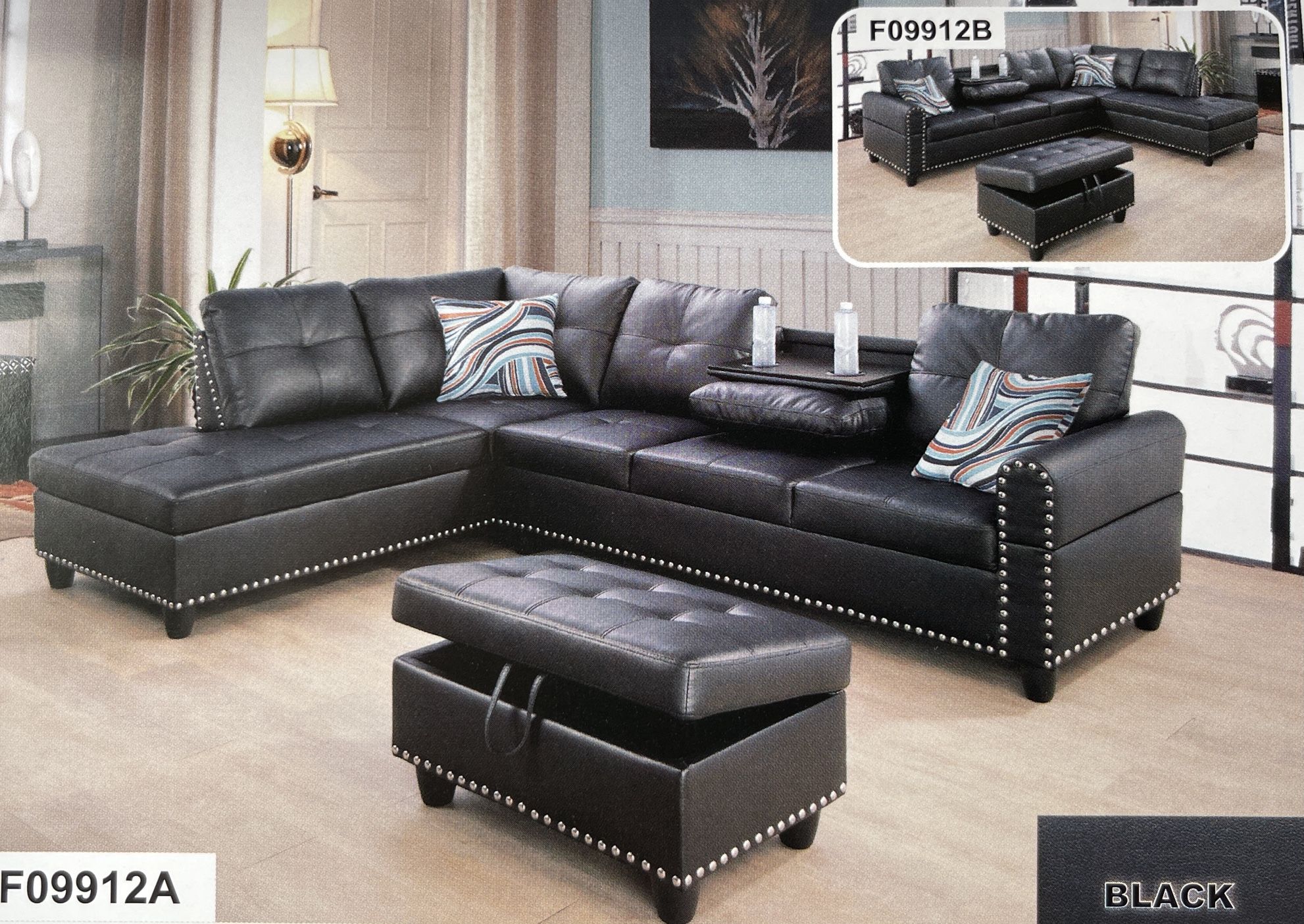 New Black Faux Leather Combination Sofas