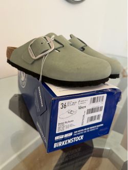 Birkenstock Boston Big Buckle Nubuck Leather in Pure Sage Size 36 Regular/wide