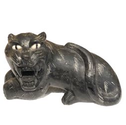 Rare Auspicious Antique Asian Black Stone Carved Tiger Sculpture 