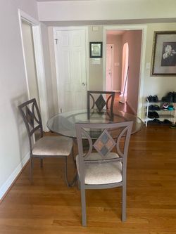 Dining room, chairs, and table