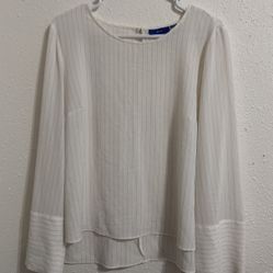 White With Gold Stripe Dress Shirt Long Sleeve Large Woman’s Apt 9