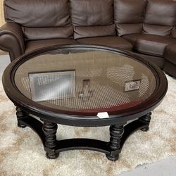 Rattan and Glass Black Coffee Table 