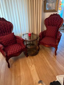 Two chairs and end table